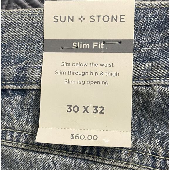 Sun + Stone Men's 30x32 Union Slim-Fit Distressed Denim Jeans Vintage Wash NEW - Picture 9 of 13